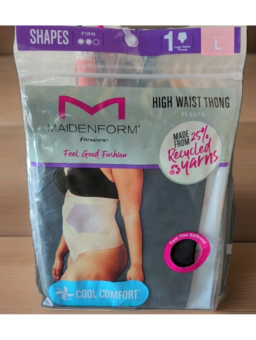 Maidenform Flexees High Waist Thong Size L Soft And Seamless-Black